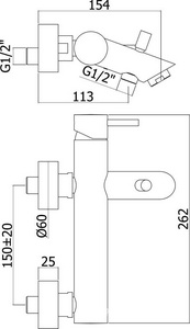Смеситель для ванны, (цв.сталь),  ZZ Paffoni Light LIG022ST