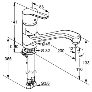 Смеситель для кухни, однорычажный, без донного клапана, гибк.подв., хром Kludi Logo NEO 379130575