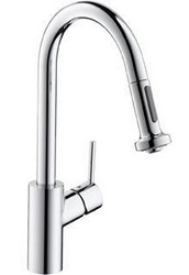 Смеситель д/кухни, на 1 отв., с вытяжным душем, гибкие шланги, крепёж в компл., (цв. хром) Talis S XX