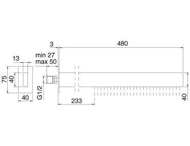 Душ верхний, стационарный, из стены L=480мм (цв.хром), (БЕЗ внутренней части арт.5147_07 или 5147_08),  ZZ 3M Time 5147 CC 06