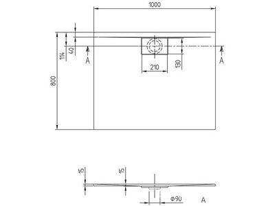 Поддон для душа 1000х800хh15мм, (крышка стока 90мм, цв.белый 01, в компл.), БЕЗ слива (сифона) арт.U90881299, (акрил цв.белый 01), Architectura Metalr Villeroy & Boch Architectura Metalrim UDA1080ARA215GV-01