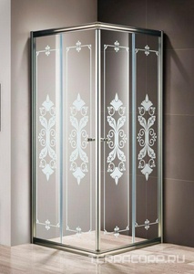 Душевой уголок 1000х1000хh1950мм, квадратн., две раздвижные двери (ст.прозр. с матов.рис. 6мм, фурнитура цв.бронза), Giubleo ZZ Cezares Giubileo GIUBILEO-A-2-100-SCORREVOLE-CP-Br