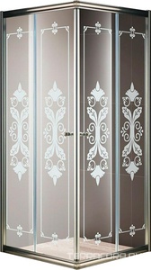 Душевой уголок 1000х1000хh1950мм, квадратн., две раздвижные двери (ст.прозр. с матов.рис. 6мм, фурнитура цв.бронза), Giubleo ZZ Cezares Giubileo GIUBILEO-A-2-100-SCORREVOLE-CP-Br