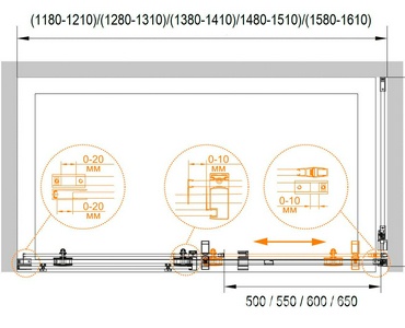 Дверь в нишу 1400хh1950мм, сдвижная дверь справа/слева, вход 550мм, (стекло прозр. 8мм, фурнит. цв.хром), STYLUS ZZ Cezares Stylus STYLUS-O-M-BF-1-140-C-Cr