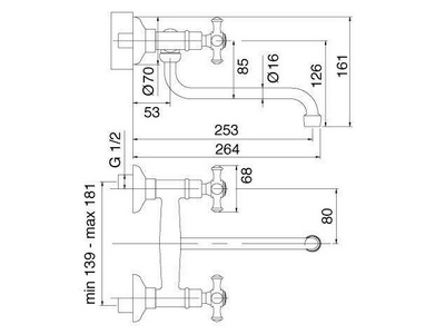 Смеситель для кухни, настенный, (цв. хром),  ZZ 3M Old italy 4430 CC