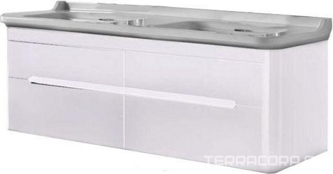 Тумба подвес., для устан. под 2-ю раков. 150см. арт.4143 хх, 1 выдв.ящик, 1откидн.дверь, без ножек, крепёж в компл., (цв.белый мат.), Waldorf ZZ