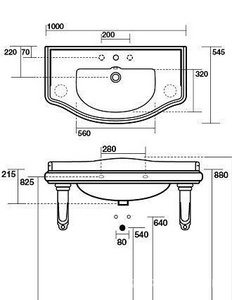 Раковина 100х54,5см, с 1 отв.д/смесит., (без крепл.арт.7602),  Kerasan Retro 1050 01