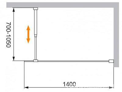 Душевая перегородка 1400хh1950мм, правая/левая, (стекло прозрачное 8мм, поперечный кронштейн 700-1050мм, фурнит. цв.черный),  ZZ Cezares Liberta LIBERTA-L-1-140-C-NERO