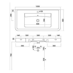 Раковина с 1 отв. д/смес., 120х56хh11см, (без крепл. арт. 54/A), хром. заглушка перелива в компл.,  ZZ Ceramica Cielo Opera OPC120 Gloss White
