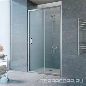 Дверь в нишу  (knob), 140x190 см, двухсекционная раздвижная, профиль матовый хром, стекло прозрачное ZZ Vegas Glass ZP ZP (knob) 0140 07 01