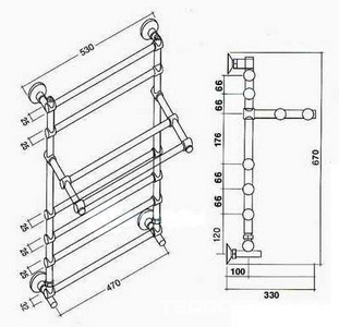 Полотенцесушитель с полочкой 500/570хh603х330мм, (электрика+Box, подключение справа), цв.бронза, Margaroli ZZ Margaroli Sole 552/6/500 O.BR