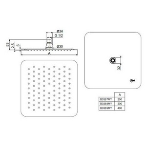 Душ верхний, стационарный, квадрат 300х300мм, G 1/2, полированная нерж. сталь, IdeaRain ZZ Ideal Standard IdealRain B0388MY