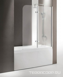 Штора на ванну складная 2-х секционная, 1200х1400мм, крепление СПРАВА, (проф.цв.хром, стекло 6мм текстурное Punto),  ZZ Cezares Eco ECO-V-21-120/140-P-Cr-R/альтер артECO-O-V-21-120/140-P-Cr-R