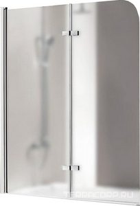 Штора на ванну складная 2-х секционная, 1200х1400мм, крепление СПРАВА, (проф.цв.хром, стекло 6мм текстурное Punto),  ZZ Cezares Eco ECO-V-21-120/140-P-Cr-R/альтер артECO-O-V-21-120/140-P-Cr-R