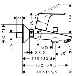 Смеситель для ванны, (цв.хром),  Hansgrohe Focus E2 31940000