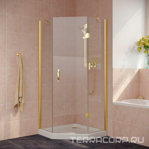 Душевое ограждение пятиугольное , 90x90x1900, правое, профиль золото, стекло прозрачное, БЕЗ поддона ZZ Vegas Glass AFA-Pen AFA-Pen 0090 09 01