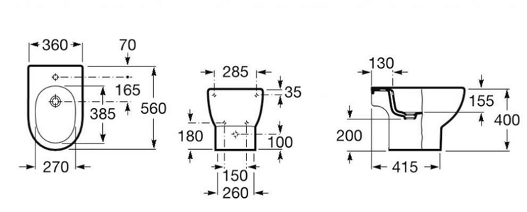 Биде напольное Меридиан, БЕЗ крышки, 1 отв.для смесит., крепеж в комплекте ZZ Roca Meridian 357244000