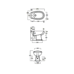 Биде напольное 360х570хh390мм, 1 отв. д/смес., (без желоба по периметру), БЕЗ креплен.к полу, (цв. белый)  ZZ Simas Arcade AR 833
