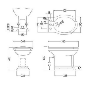Биде напольное, c 3 отв. д/смесителя, крепл. к полу в компл.,  ZZ Devon & Devon Westminster IBBID(3)FWES