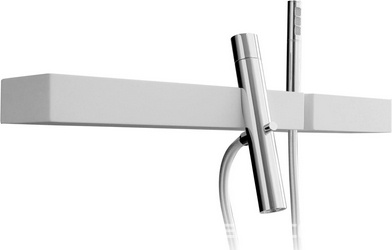 Смеситель для ванны однорыч., настенный, с полкой 60х14хh6см, в компл: шланг, лейка д/д, (хром/бел.) Blok ZZ