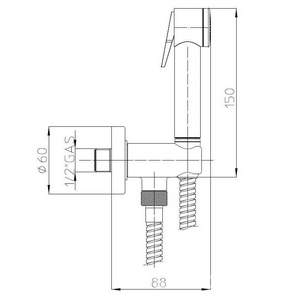Смеситель совмещённый с гигиеническим душем, кругл., (готовый комплект: лейка пластик ABS, шланг 125см., скрытая часть), (цв.хром),  KL Bossini Paloma Flat E37011.030