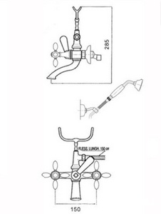 Смеситель для ванны, лейка, шланг, кронштейн в компл., (цв. хром),  ZZ Gaia Chopin RN 602 CR