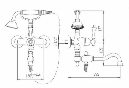 Смеситель для ванны с душевым гарнитуром (лейка, шланг) и поворотным изливом, (цв.бронза, ручка цв.белый),  ZZ Cezares Margot MARGOT-VDFM2-02-Bi
