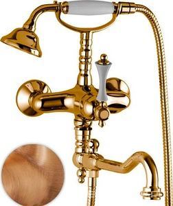 Смеситель для ванны с душевым гарнитуром (лейка, шланг) и поворотным изливом, (цв.бронза, ручка цв.белый),  ZZ Cezares Margot MARGOT-VDFM2-02-Bi