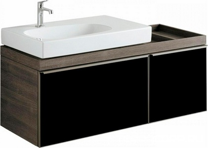 Тумба 1184хh554х504мм, полочка справа, 2 выдв. ящ, 1 внутр ящ, д/уст. с рак. арт. 123575, (цв. тёмный дуб, стекл. фр/панель чёрн цв.), креп/комп ZZ Geberit Citterio 500.562.JJ.1