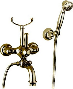 Смеситель для ванны, лейка, шланг, кронштейн в компл., (цв. бронза),  ZZ Gaia Aston RB 6402 BR