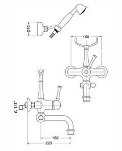 Смеситель для ванны, лейка, шланг, кронштейн в компл., (цв. бронза),  ZZ Gaia Aston RB 6402 BR
