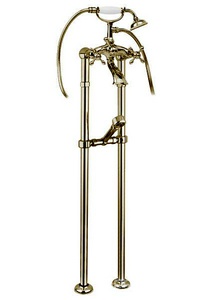 Смеситель для ванны, напольный, трубы 2шт., крепёж к сифону, лейка, шланг, кронштейн в компл., (цв. бронза),  ZZ Gaia Chopin RN 600/C BR