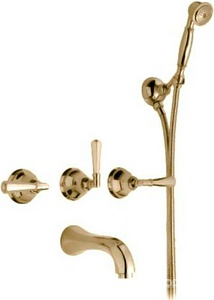 Смеситель для ванны, встраиваемый в стену, с душевым гарнитуром, (встраив.часть смесит., излив, лейка, кронштейн, шланг в компл.), (цв. брон), ZZ Nicolazzi Teide 1903 BZ 05