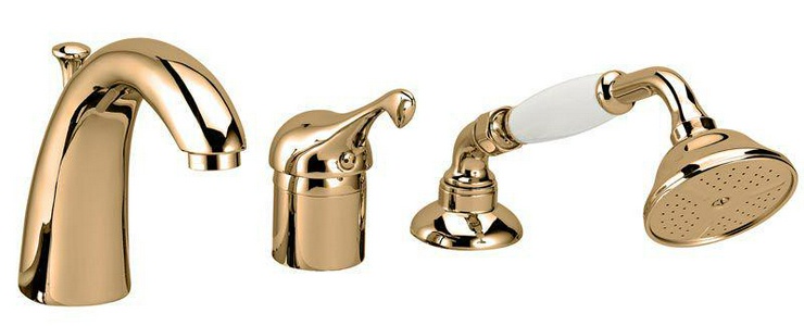 Смеситель для ванны, встраиваемый в борт на 3 отв., лейка, шланг д/д в компл., (цв. бронза),  KL 3M Piccadilly 2165 UU