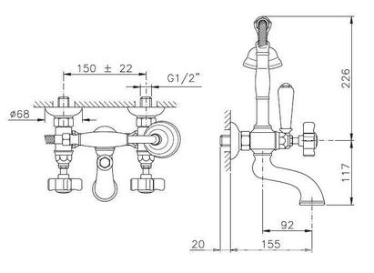 Смеситель для ванны с душевым гарнитуром, (цв.гальван.золото, ручки Dames Anglaises), Nicolazzi ZZ Nicolazzi Classical luxury 1401 GB 18