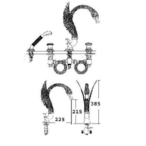 Смеситель на ванну встраив., на 4 отв., с душ.гарн., (цв. золото (Dore))  ZZ THG Cygne G31-F01-00112BSG