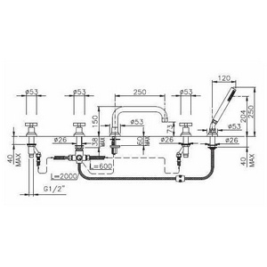 Смеситель для ванны, встраиваемый в борт на 5 отв., прям/излив 250мм, (цв.  IRON, ручки Mac Kinley 05), вн/часть компл., M.Croce/Mac Kinley ZZ Nicolazzi M. Croce/Mac Kinley 2224 FV 29
