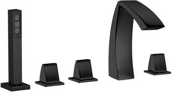 Смеситель для ванны, встраиваемый в борт на 5 отв., (излив, лейка, шланг, три ручки в компл.), (цв.  мат.),  ZZ 3M Arche 0706 NC