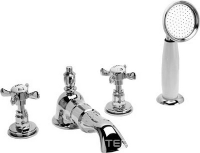 Смеситель для ванны встр. В борт на 4 отв., шланг, лейка, кронштейн в компл. (хром)  ZZ Devon & Devon Antique ADA48CR