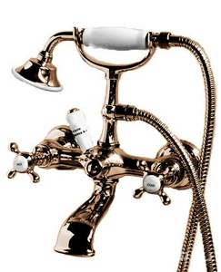 Смеситель для ванны, настенный, лейка, шланг в компл., (цв. латунь)  ZZ Devon & Devon Austin UTAU933