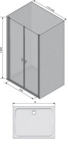 Двери для душа распашные, -120, 2-х элементные, профиль блестящий хром, стекло прозрачное ZZ Ravak CSDL2 0QVGCC0LZ1