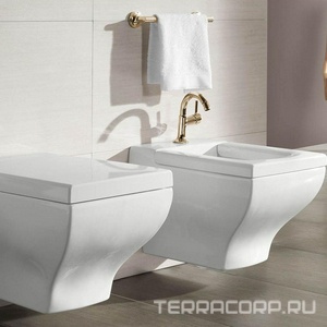 Биде подвесное 385х585мм, 1 отв. д/смес, с переливом, без сиденья, сливной керамич.клапан в компл.(R1 white ceramicplus),  XX Villeroy & Boch La Belle 542700R1