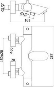 Смеситель-термостат для ванны, (цв.черный матовый),  ZZ Paffoni Light LIQ022NO