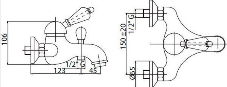 Смеситель для ванны, (цв.бронза, ручка цв.белый),  ZZ Cezares Elite ELITE-VM-02-Bi