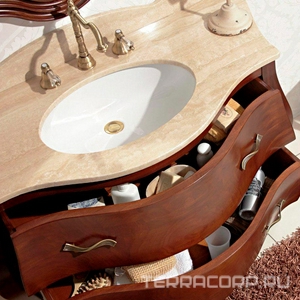 Столешница 128х57хh7см, 1 отв. д/смесит., (мрамор цв. Marmo Travertino),  KL Cezares Carlotta CARL04.M1 Marmo Travertino 1 fori