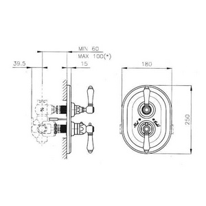 Наружная часть встр.в стену термостата д/душа 3/4, с запорным вентилем, (БЕЗ встраив.части арт.4910), (цв. хром, ручка металл),  ZZ Nicolazzi Teide 4909 CR 05