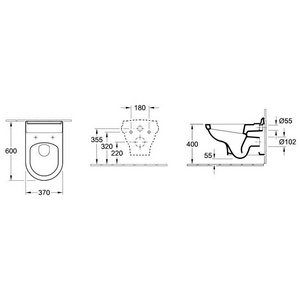 Унитаз подвесной, 370х600мм, без сиденья, крепления в компл., (R2 Star white ceramicplus),  KL Villeroy & Boch Hommage 6661B0R2