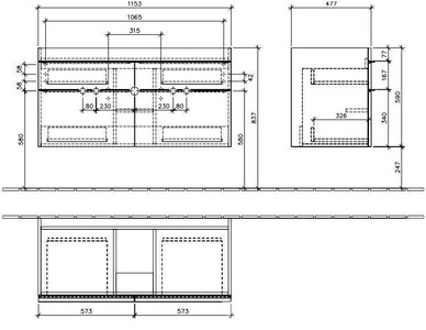 Тумба 1153хh590х502мм, д/рак 1200мм, (4 выдв.отдел., 4 контейн.д/акс, 2+4 стекл.разделит,креп.в комп.),(ручк.хр.цв.FP серый глянц), ZZ Villeroy & Boch Venticello A92901FP
