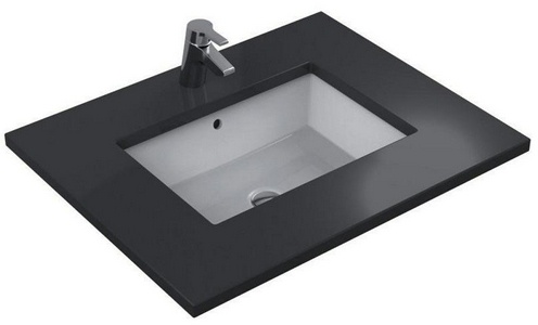 Раковина встраиваемая в столешницу снизу, прямоугольная 595х435хh170мм, без отв. д/смесит., с переливом, крепёж, шаблон в компл.,  Ideal Standard Strada K077901