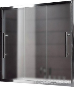 Штора на ванну сдвижн.(вправо/влево) 3-х секц., 190(188-192)хh145см,(вход 109см), устан. в нишу, (проф.цв.хром, стекло 6/8мм текстурное Punto), ZZ Cezares Trio TRIO-V-22-190/145-P-Cr